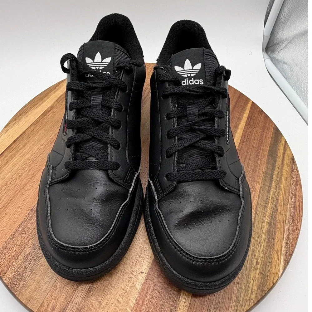 Adidas Continental 80 Black Leather Size 6 1/2 Sneakers Red Navy Stripe 0505‎